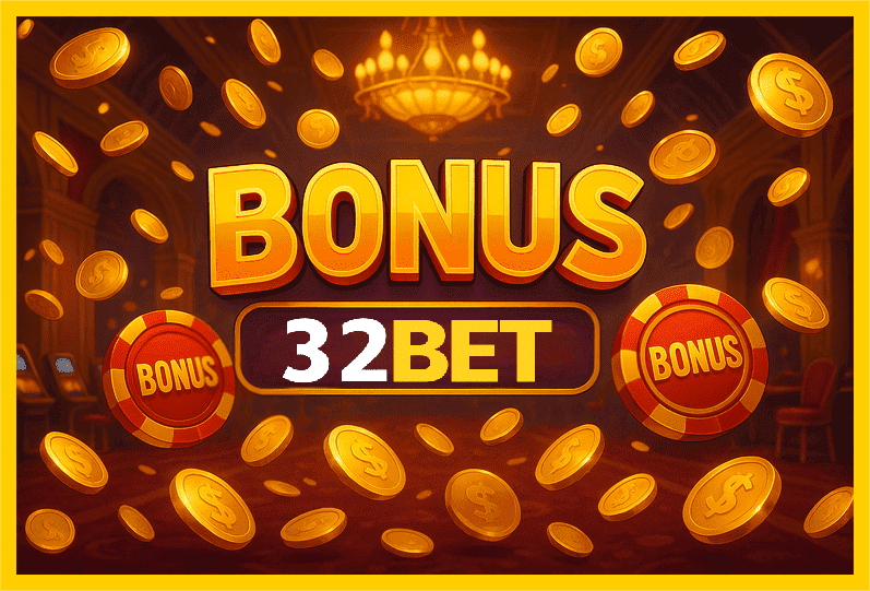 Imagem promovendo bônus 32BET com recompensas imperdíveis.